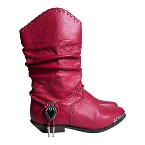 Zodiac Vintage Red Leather Heart Lariat Jeweled Toe Heeled Cowboy Boots 7.5